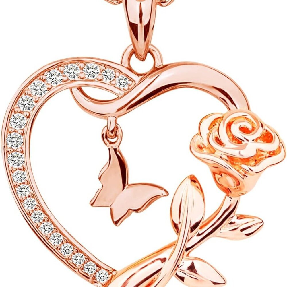 Heart Necklace for Women Sterling Silver/14k Gold Plated/Rose Gold CZ Romantic R